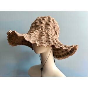 Wide Brim Adjustable Sun Hat w/Flower Accent sz OS